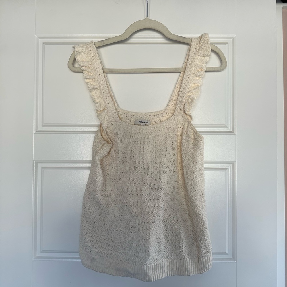 Madewell Ivory Knit Tank with Ruffle Straps